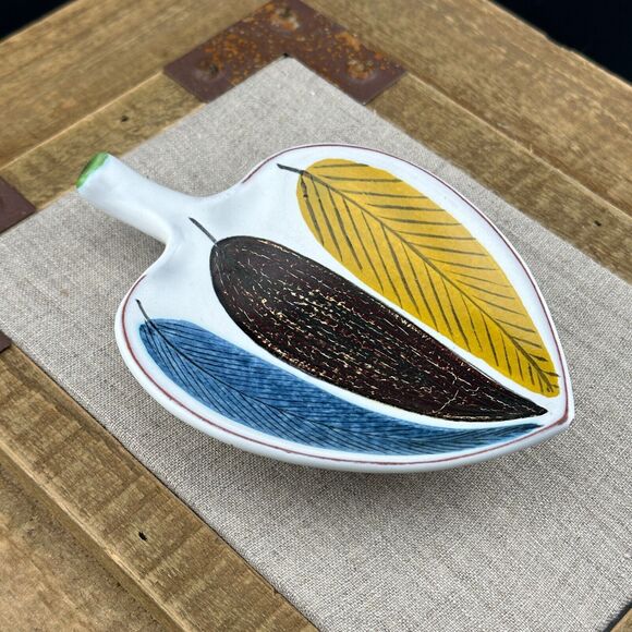 STIG LINBERG Small Faience Leaf Bowl Gustavsberg Studio Sweden MCM 50's Vintage - Picture 2 of 10